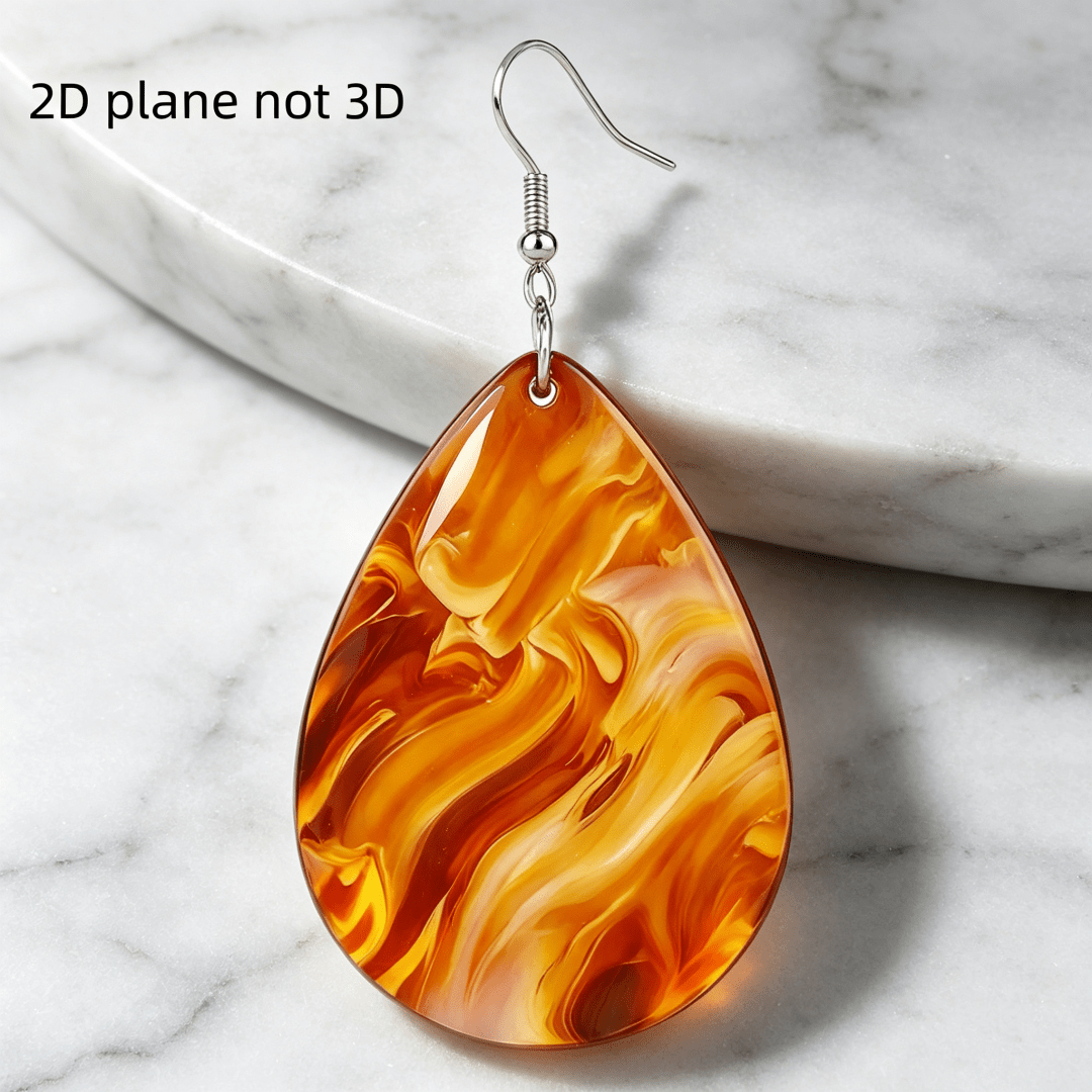 Vintage Boho Amber Swirl Teardrop Earrings, Retro Aesthetic